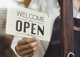 Shop window with an open sign